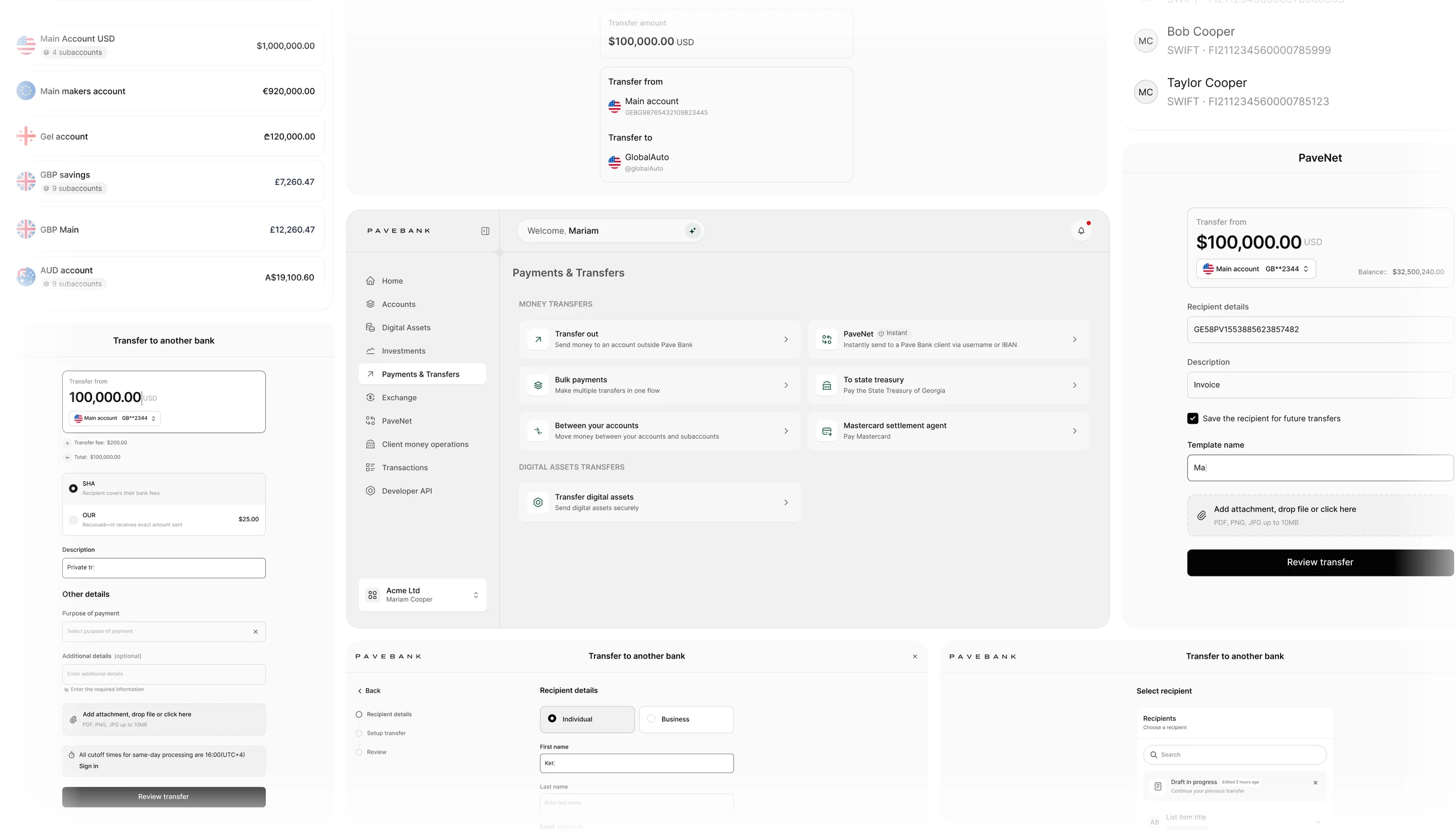 Payments & Transfers mockup