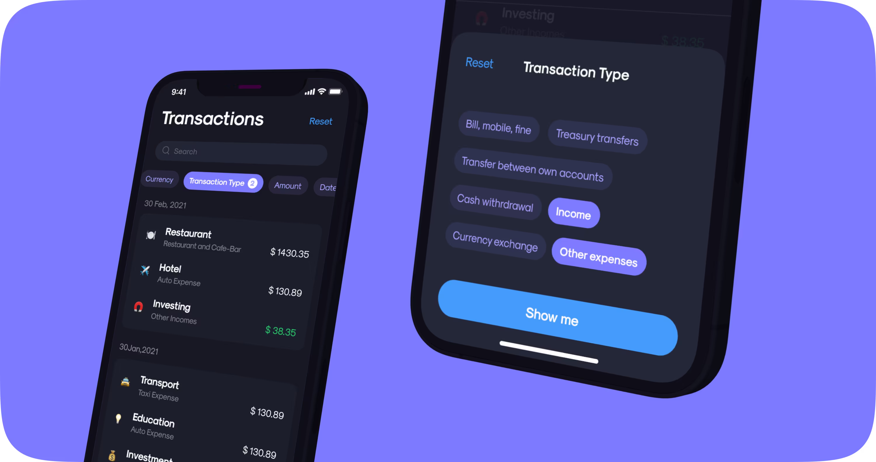 After the redesign: transactions and the transaction type sheet