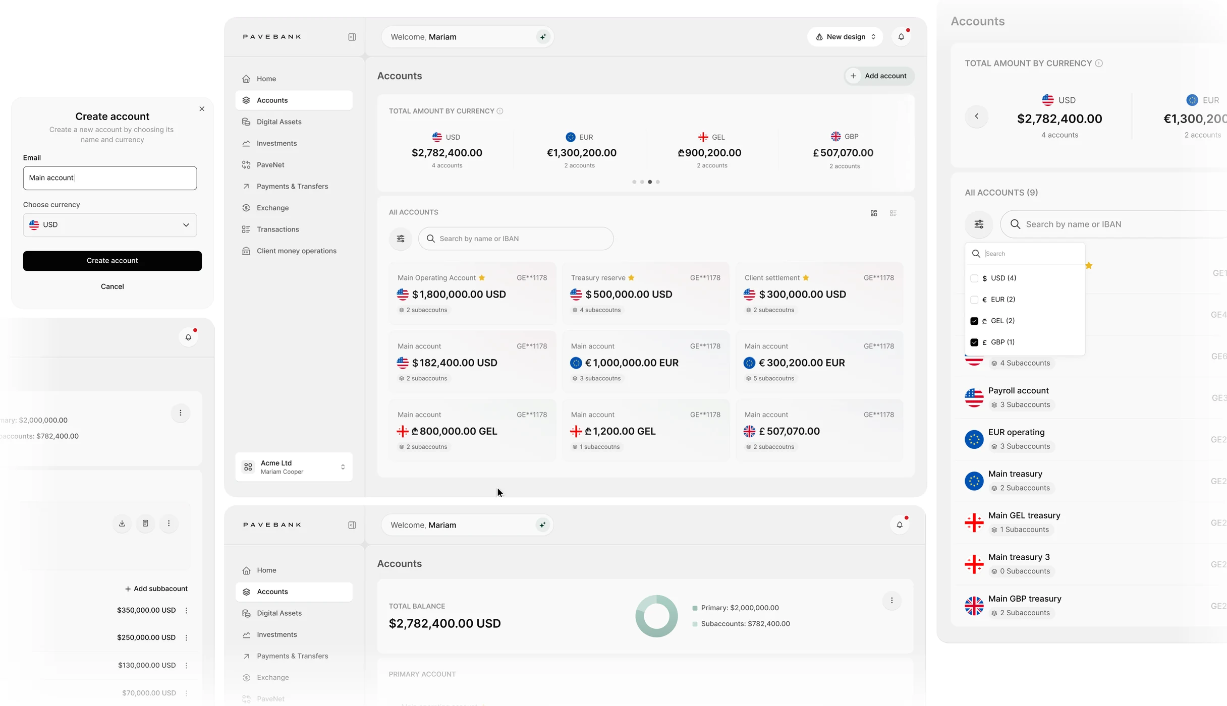 Accounts & Subaccounts mockup