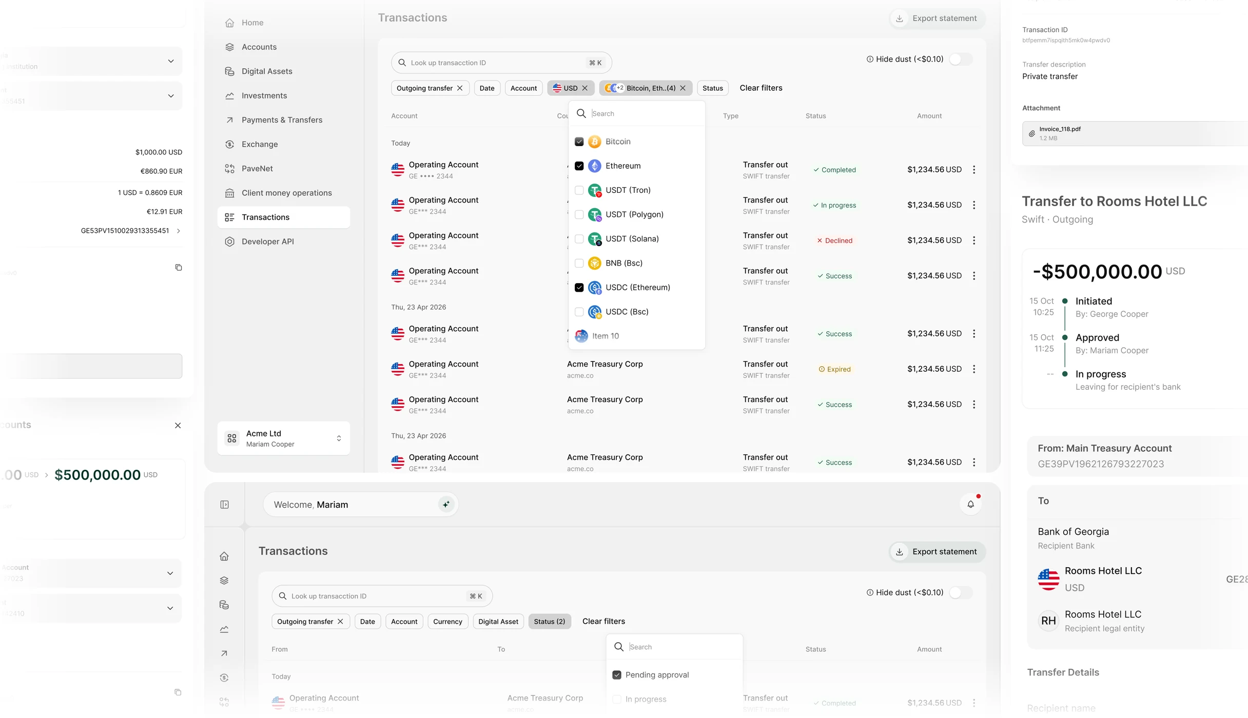 Transactions & statements mockup