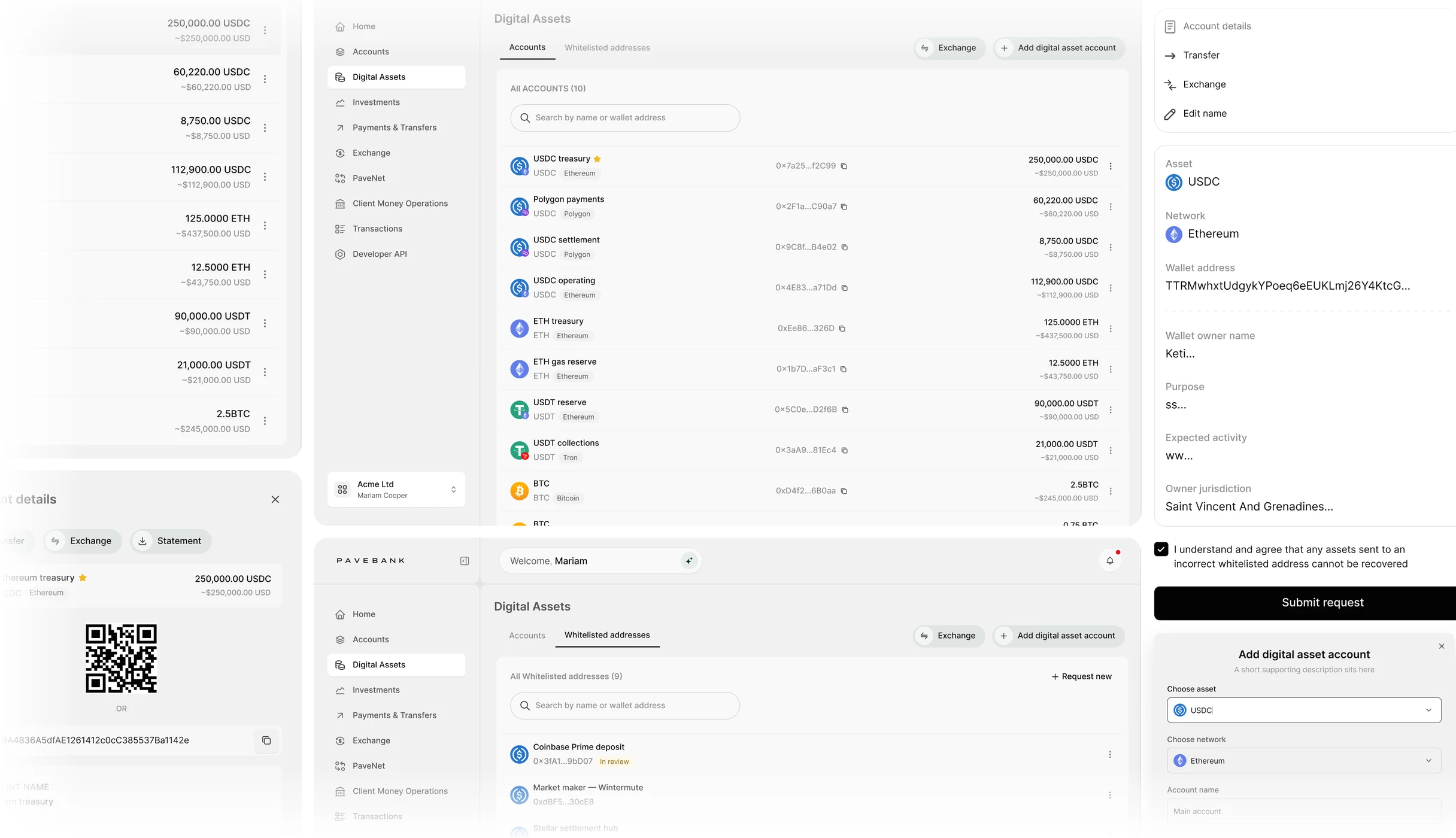 Digital assets & whitelisted addresses mockup